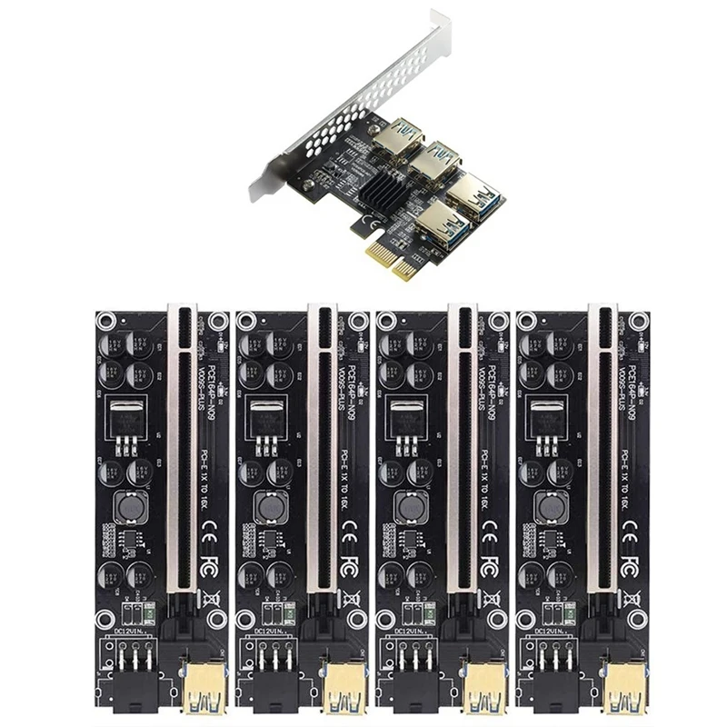 

Переходник Pcie Card Riser от 1 до 4 USB 3,0, адаптер карты, усилитель, концентратор Pci Express Riser VER009S PLUS Pcie Riser X1 до X16