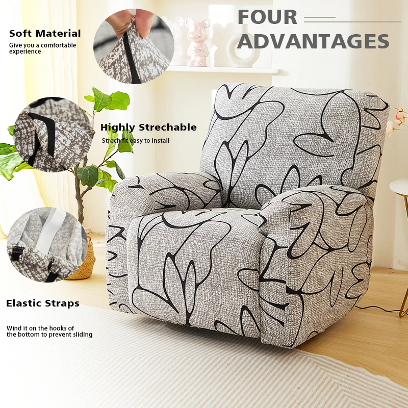 1/2/3 Seats Stretch Floral Recliner Cover Split Relax All-inclusive Chair Cover Lounger Couch Sofa Armchair Slipcovers 6