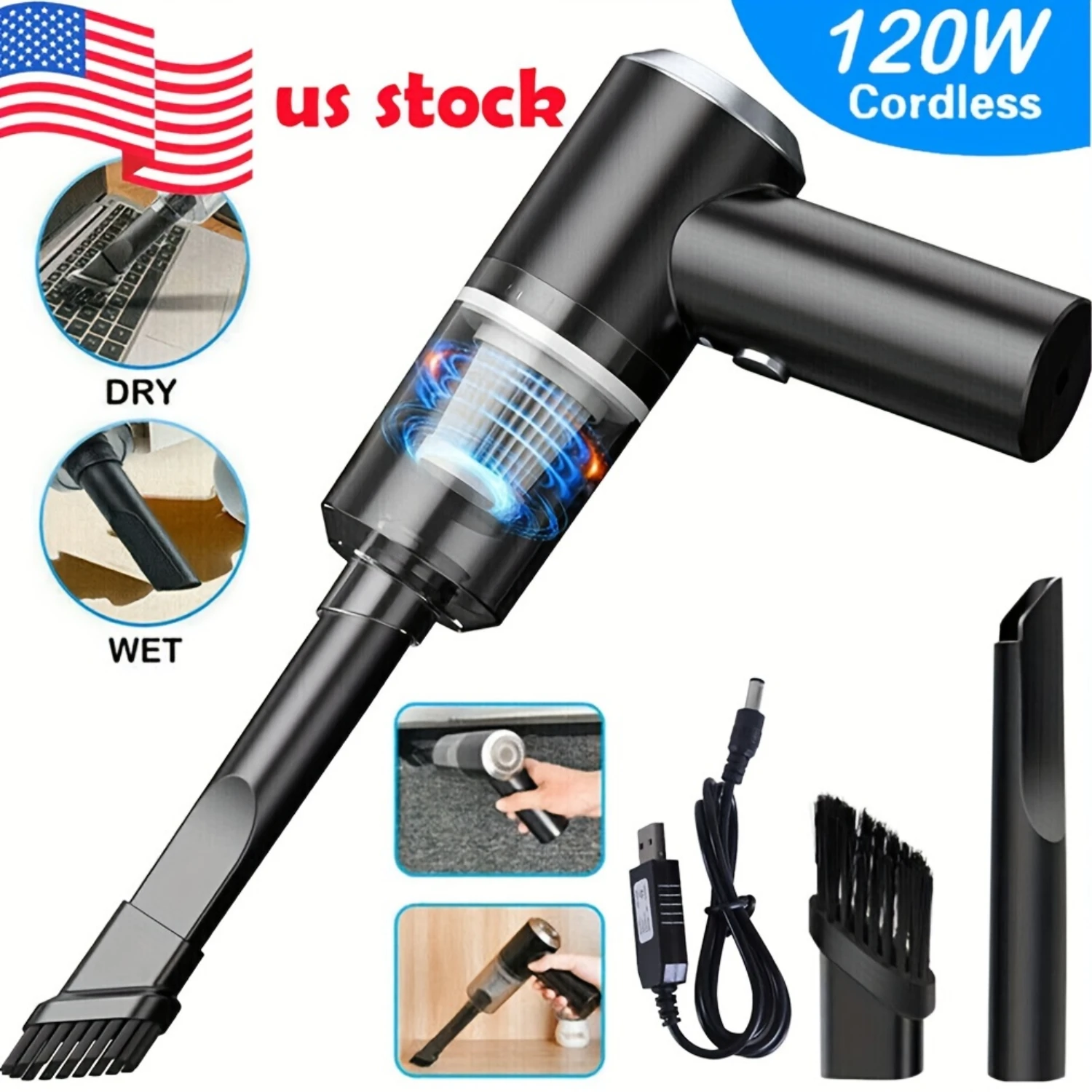 

120W Cordless Handheld Vacuum Cleaner Small Mini Portable Car Auto Home Wireless