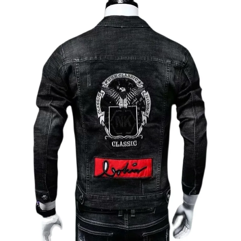 High-End Embroidered Jeans Jaet Men's Trendy Korean Sle Slim Fit Versatile Casual Jaet Trendy Top Youth ular Long Sl...