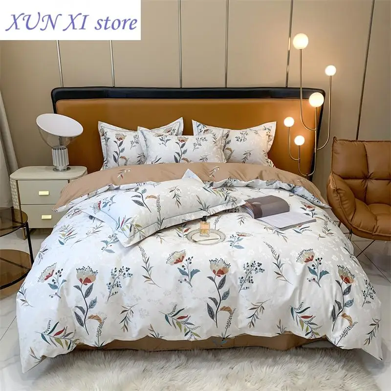 

New Pastoral Flowers Leaves Nordic Egyptian Cotton Bedding Set Jacquard Duvet Cover Set Bedlinen Pillowcase Queen King Sheets