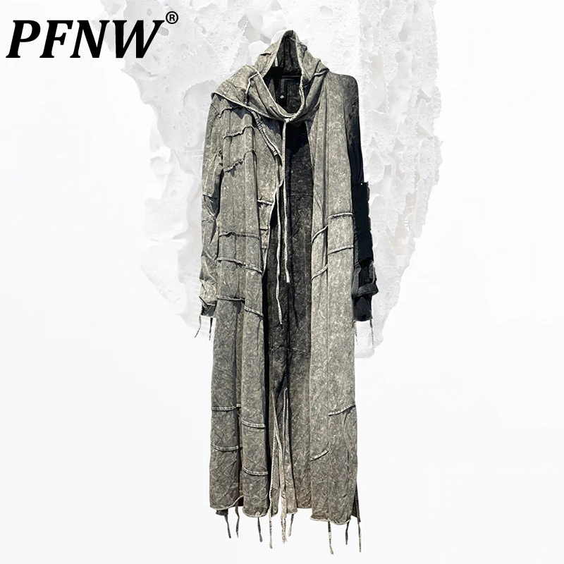 

Мужская хлопковая футболка PFNW, стильная винтажная ветровка в стиле панк с окрашенной завязкой, длинная Готическая футболка с капюшоном, 12ZS4021