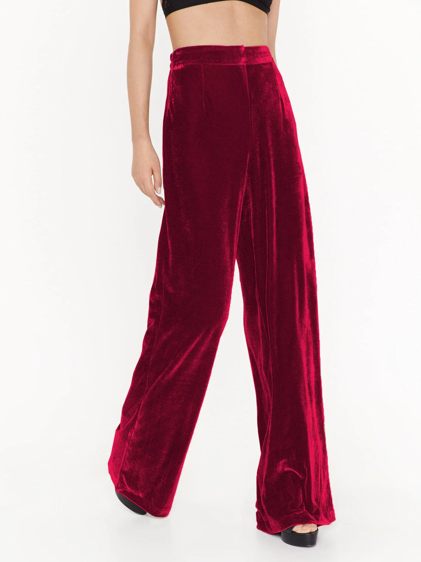 Summer Women Pants Solid Color Chic French Stylish Velvet Wide Leg Pants Autumn Female Trousers Office Lady Trendy Outfit C4916 4