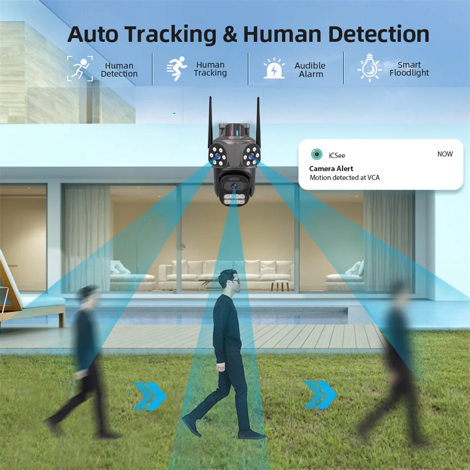 12MP 6K HD WiFi IP Camera Outdoor Three Lens Three Screen PTZ Camera Auto Tracking Home Security CCTV Surveillance 6MP iCSee Cam 5
