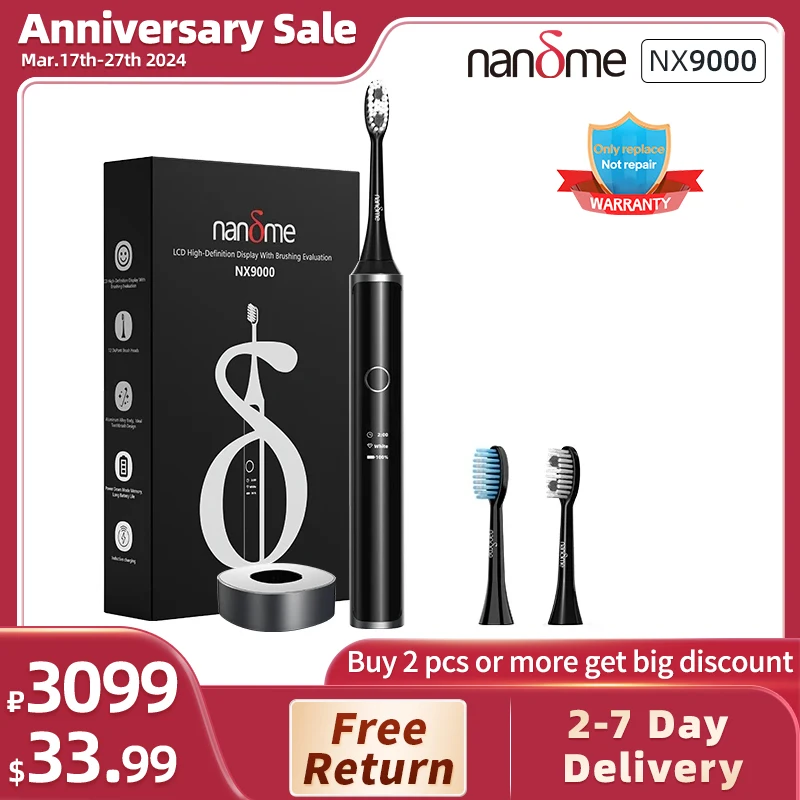 Nandme NX9000 Electric Toothbrush Sonic IPX7 Waterproof Smart LCD display Inductive charging Deep Cleaning Tooth Brush