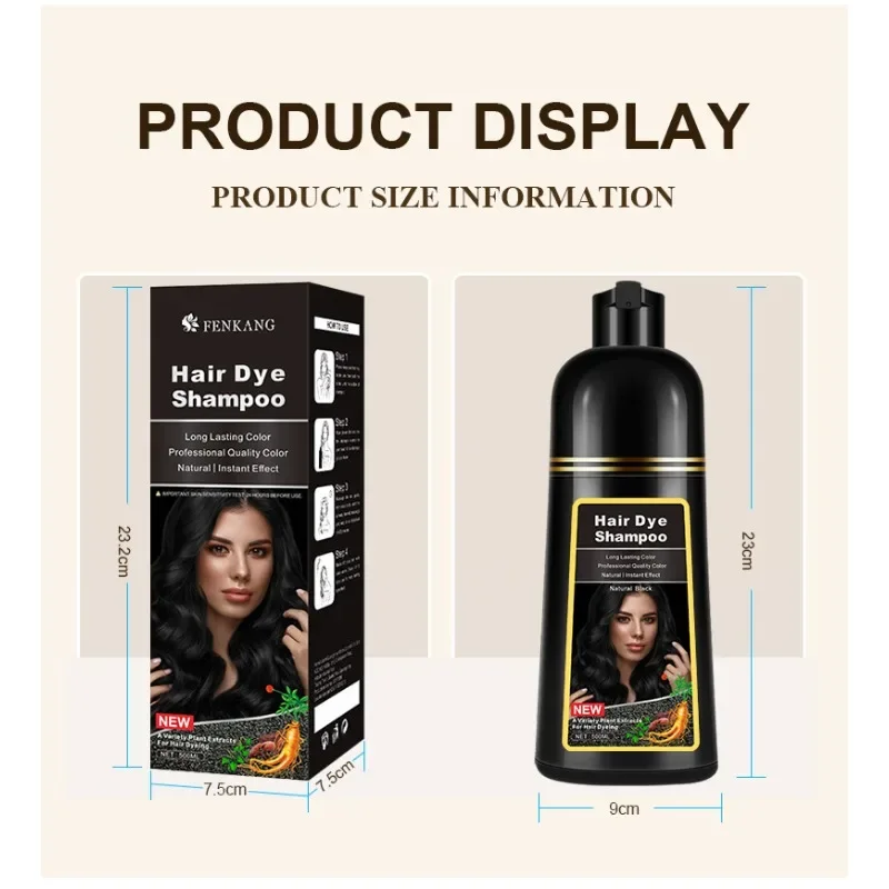 Hair Dye Shampoo 500ml 3in1 Natural Black Hair Dye Covering White Herbal Components 7 Color for Women and Men