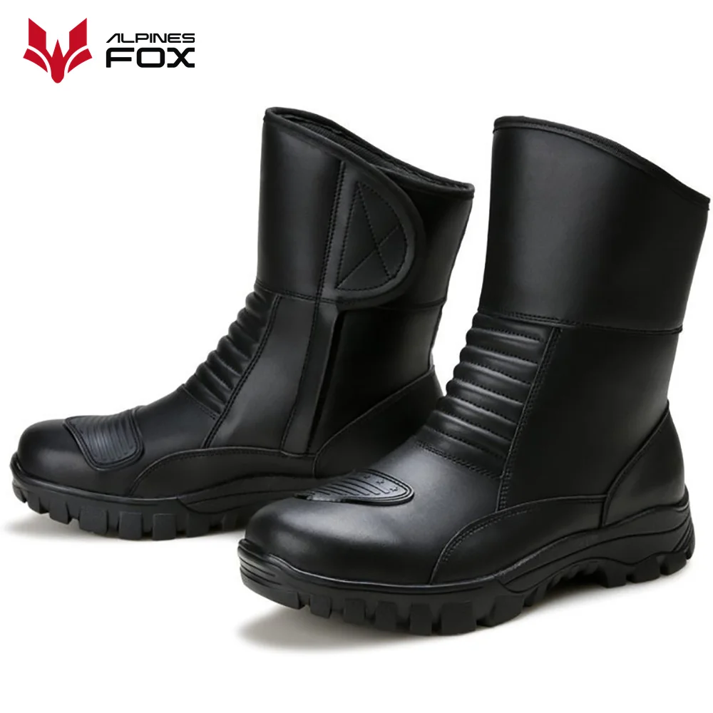 Leather Motorcycle Boots Men Classic Motocross Shoes Reinforced Heel Toe Waterproof Vintage Motorbike Touring Boot