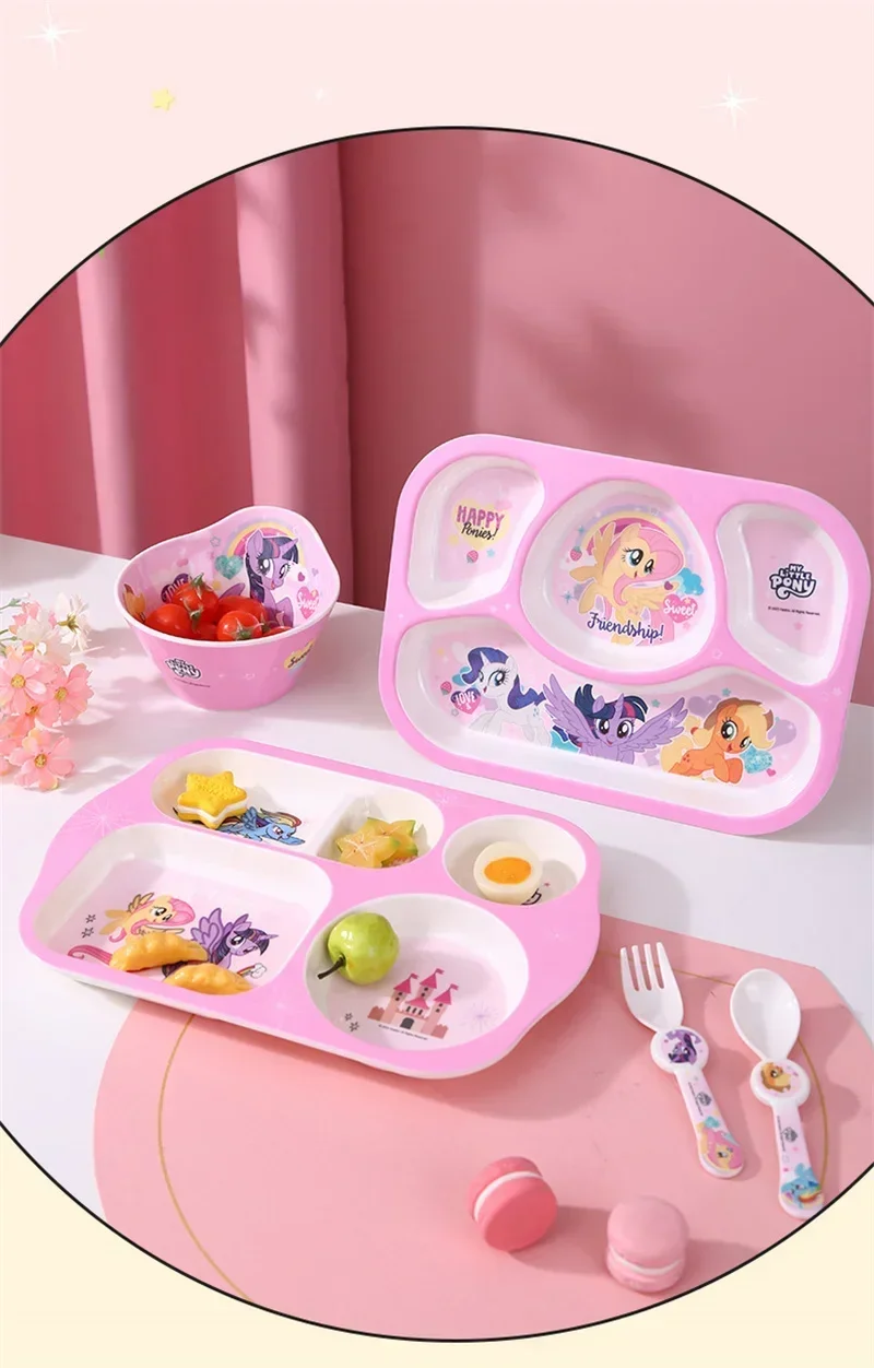 My Little Pony Geschirr Cartoon Food Grade Teller Anti-Fall Anime-themed Reis Schüssel Tasse Baby Ergänzende Lebensmittel geschirr – Detail 6
