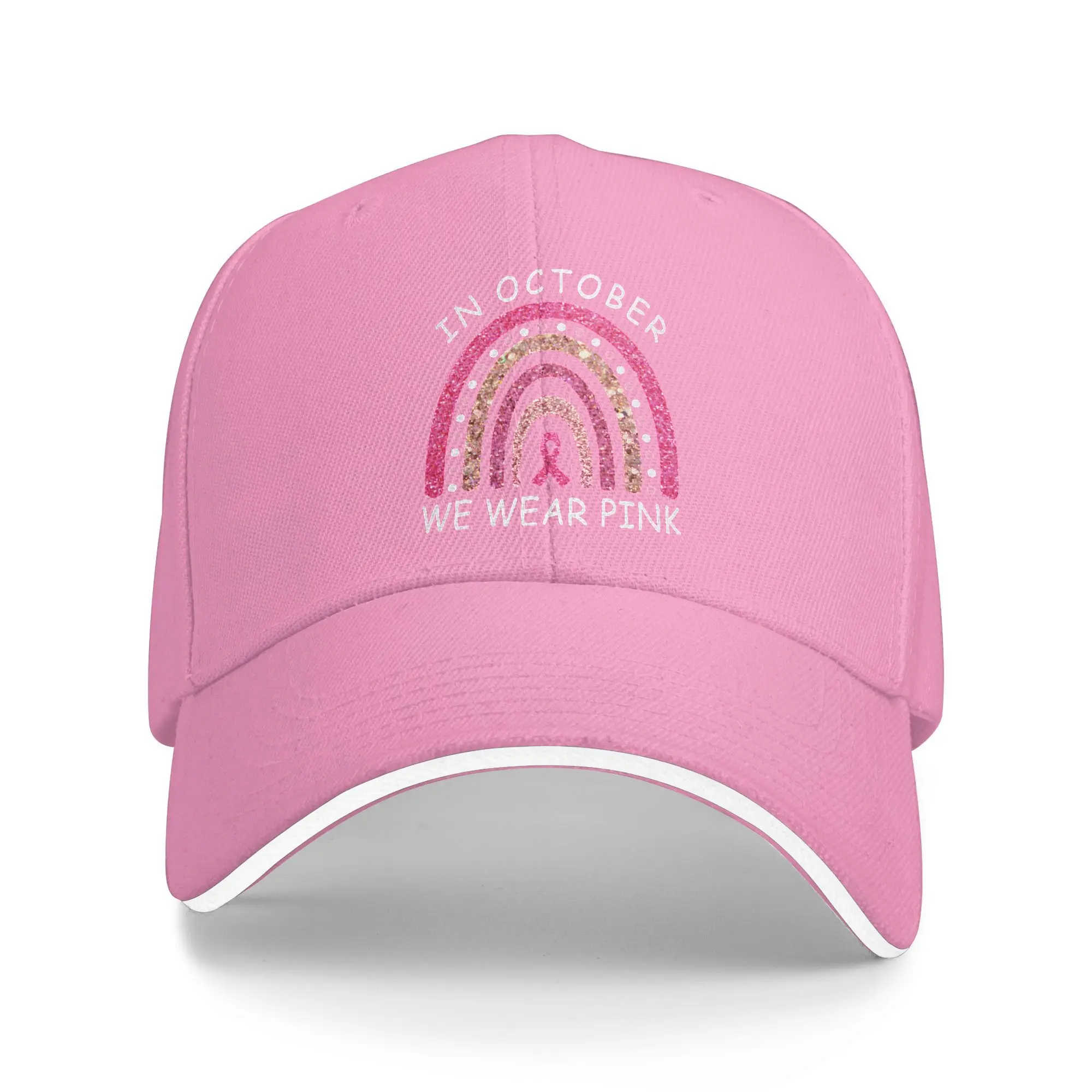 Oktober tragen wir rosa Regenbogen Brustkrebs-Bewusstseinsband Sandwich Cap Baseball Cap Hut verstellbare Snapback Caps Hut Caps