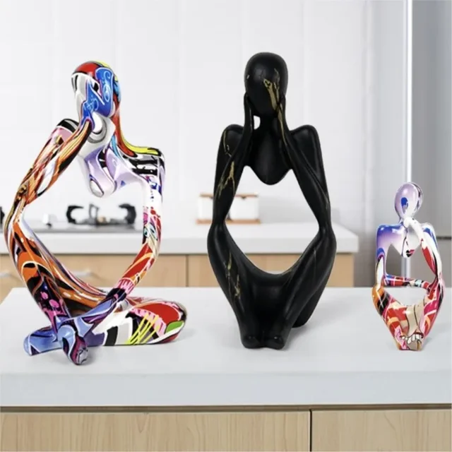 Sculpture abstraite en résine de graffiti coloré, artisanat fait à la main, figurine de penseur, statue, décoration d'intérieur, ornements de bureau de bureau 2