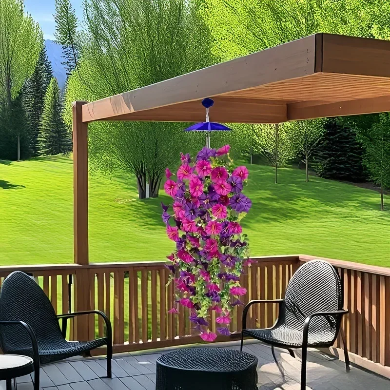 Langlebige künstliche Morning Glory-Hängeblumen, UV-beständig, gefälschte Girlande für Zuhause, Garten, Hochzeit, Party-Dekoration im Freien – Detail 3