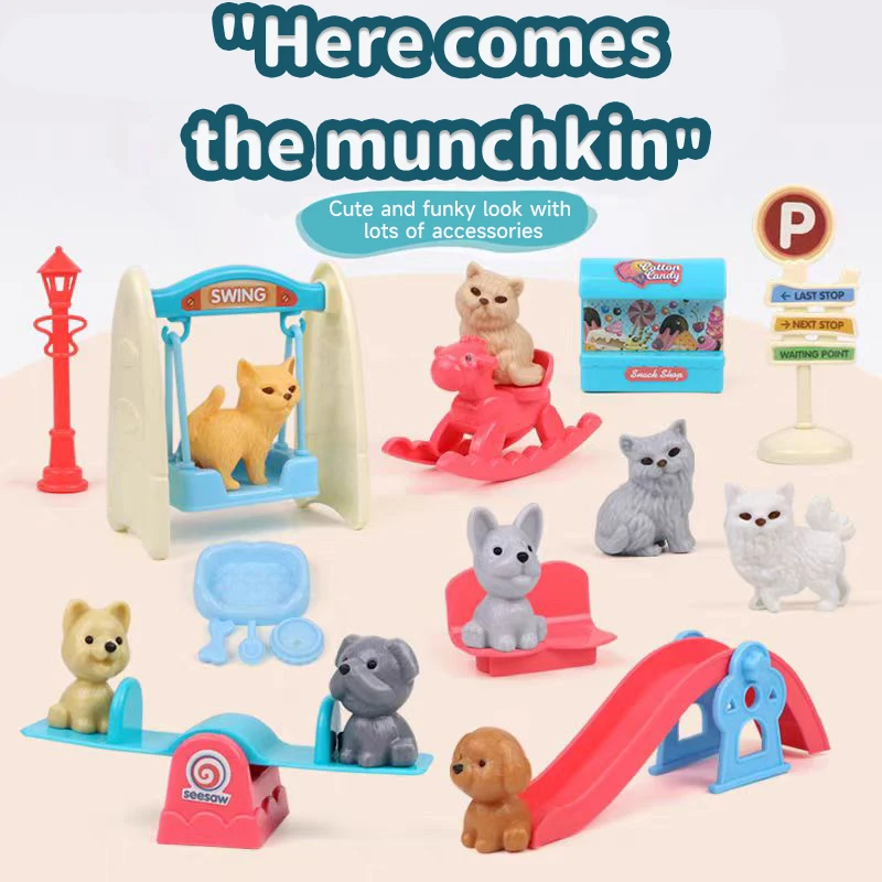 Cute Dog Pet Basket Family Toy Children Play House Games Toy Cute Mini Animal Scene Playing Toys Cat And Dog Doll Set Toys Gifts 5