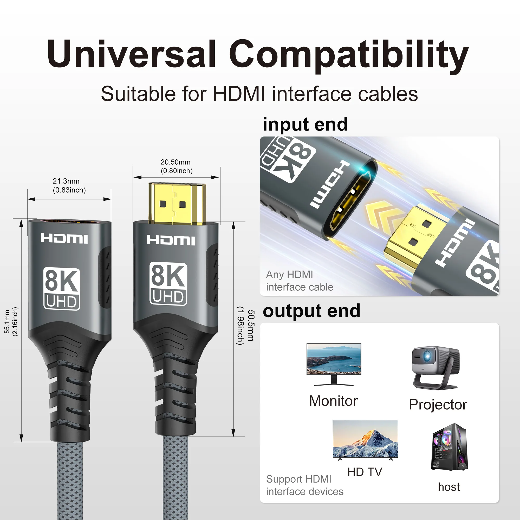 Ultra High-Speed 8K HDMI 2.1 Extension Cable with Dynamic HDR Support
