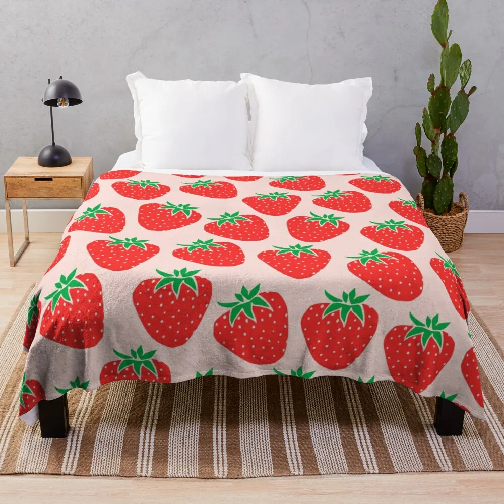 

Fresh Strawberry Fruit Pattern Flannel Throw Throw Blanket for Sofa Couch Bed Bedroom Super Soft Warm Cozy Girls Camping Gifts