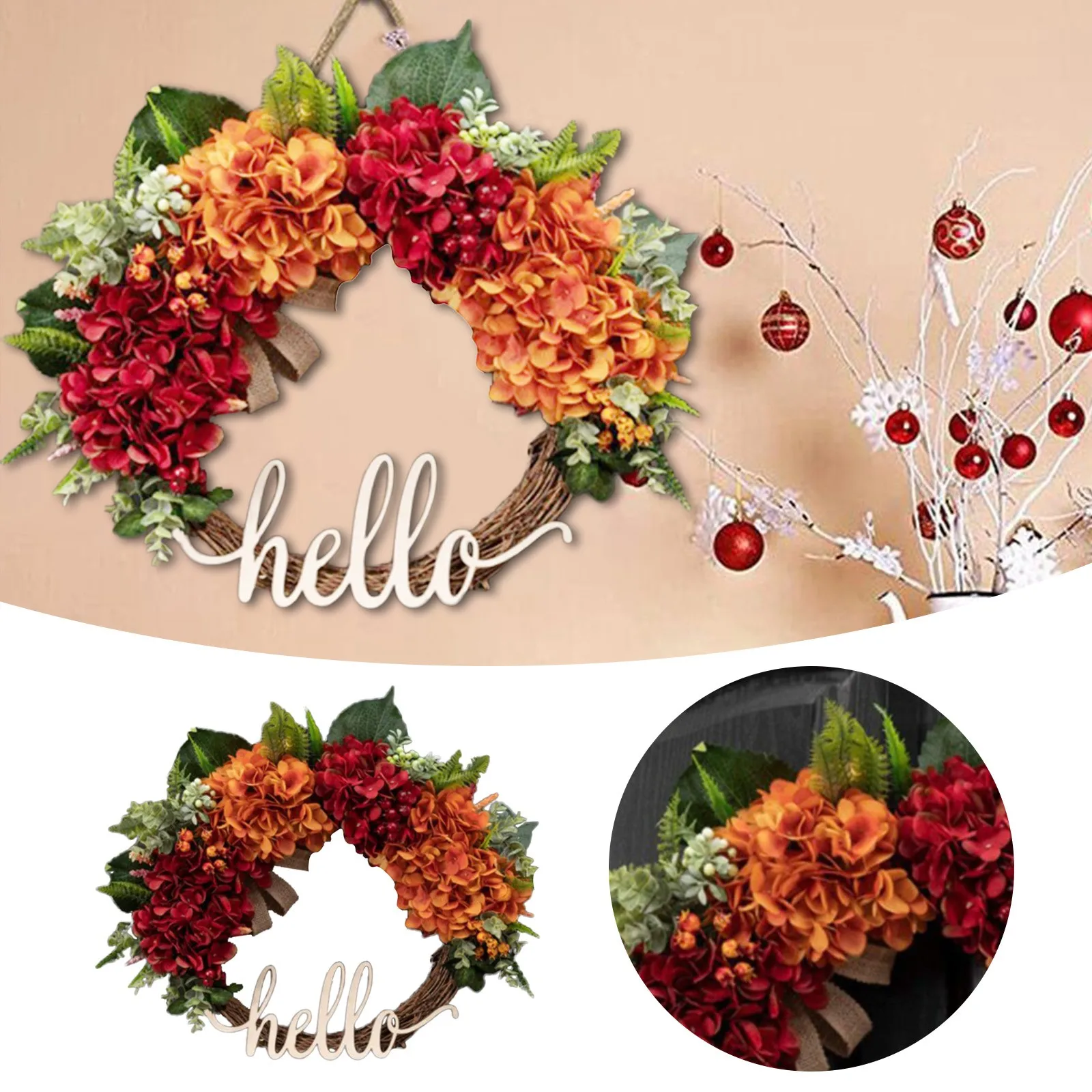 

Осенний венок, венок для входной двери, венок гортензии, Осенний венок, венок с надписью Hello Werath на День Благодарения, осенняя входная дверь