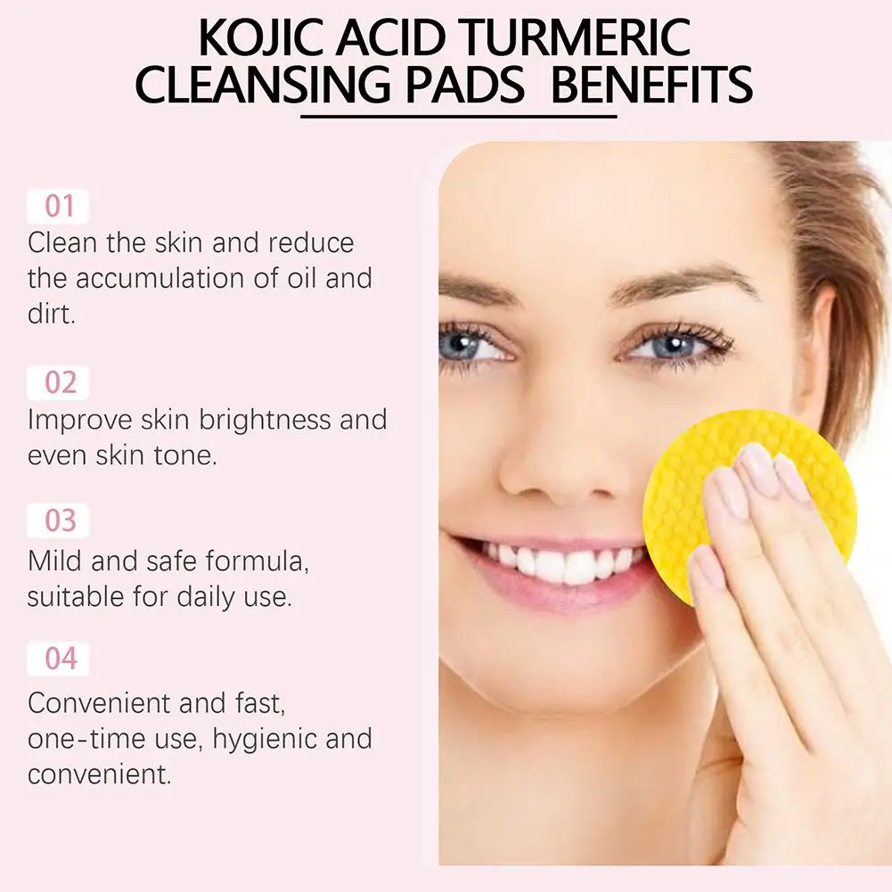 Kojic Acid Turmeric Cleansing Pad Brightening skin tone Mild formula Portable Exfoliating Smoothing facial skin care 2