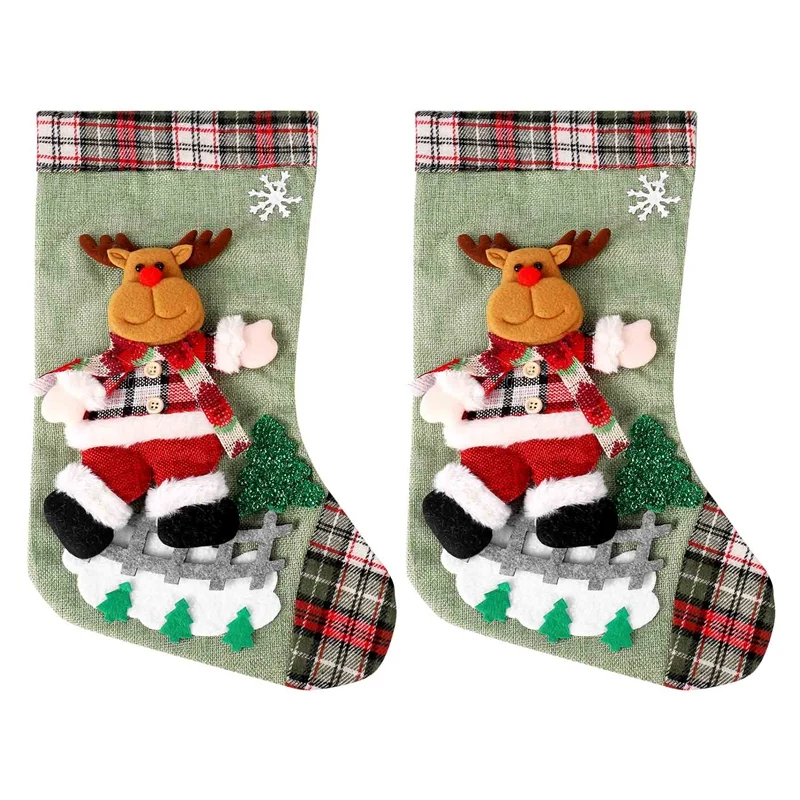 

Рождественские Чулки-2 упаковки, классические большие рождественские чулки в клетку для украшения семейного Рождества, праздника, вечеринки