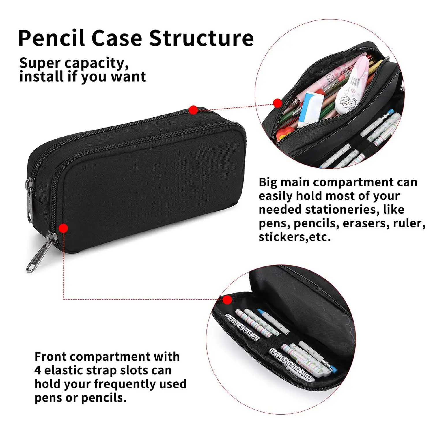 Black Pencil Case PU Leather School Pencil Cases For Girls Big Pencil Bag  School Supplies Stationery Storage Bag Pen Box - Price history & Review, AliExpress Seller - LITZY . Store