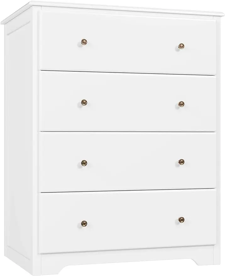 

Ivory White/Dark Brown Dresser, 4 Drawer Chest of Drawers, Modern Tall, Wood Chest Storage Cabinet, Home Office dressing table