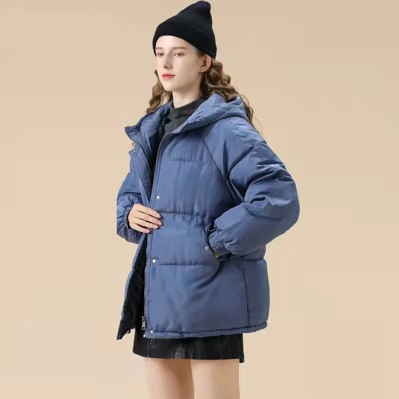 Women's Winter Jackets 2022 Thicken Warm Cotton Padded Coat with A Hood Korean Oversized Streetwear Blue Parka Elegant Outerwear