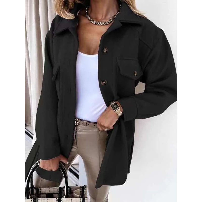 2023 Autumn and Winter Women Fashion Bandage Single Breasted Woolen Coat Ladies Elegant Long Sleeve Solid Loose Outewear Jacket