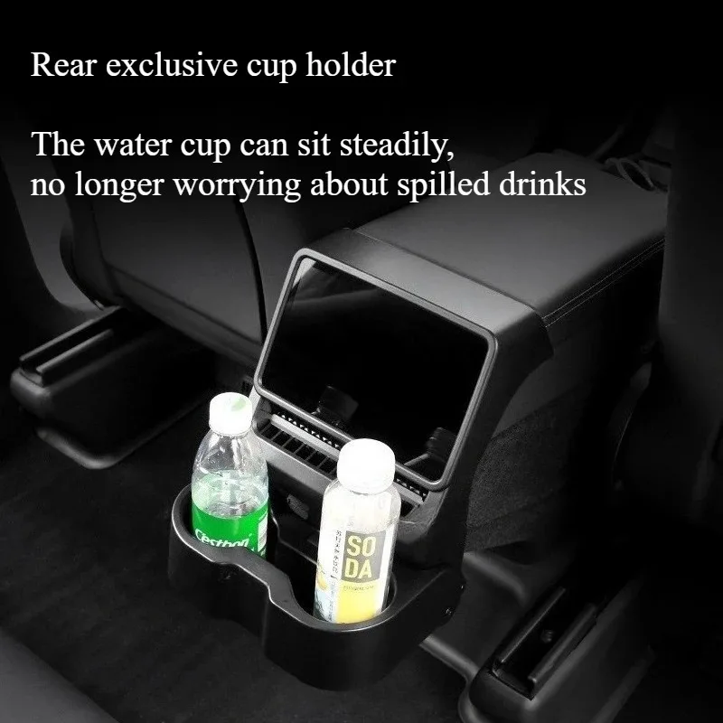 For Tesla Model 3/Y Juniper 2025 Storage Box Rear Air Outlet Armrest Box Cup Holder Multi-Function Storage Holder Accessories