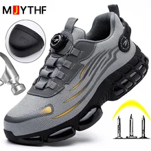 Rotating Button New Safety Shoes Men Anti-smash Anti-puncture Work Shoes Fashion Men Sport Shoes Security Protective Boots Men