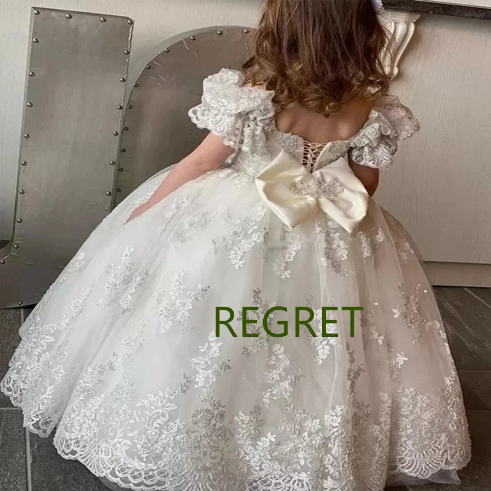 

Flower Girl Dress For Wedding Puffy Tulle Applique Half Sleeve Sequins Ruffles Child's First Eucharistic Birthday Party Dresses