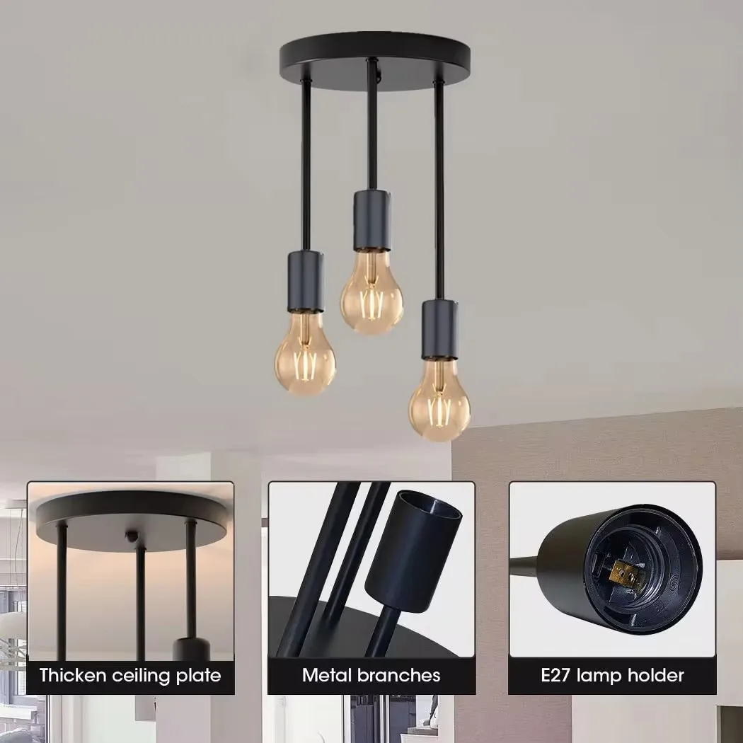 1pc Retro Industrial Chandelier with 3 E27 Lamps for Living Room Bedroom and Kitchen Modern and Stylish Lighting for Any Space
