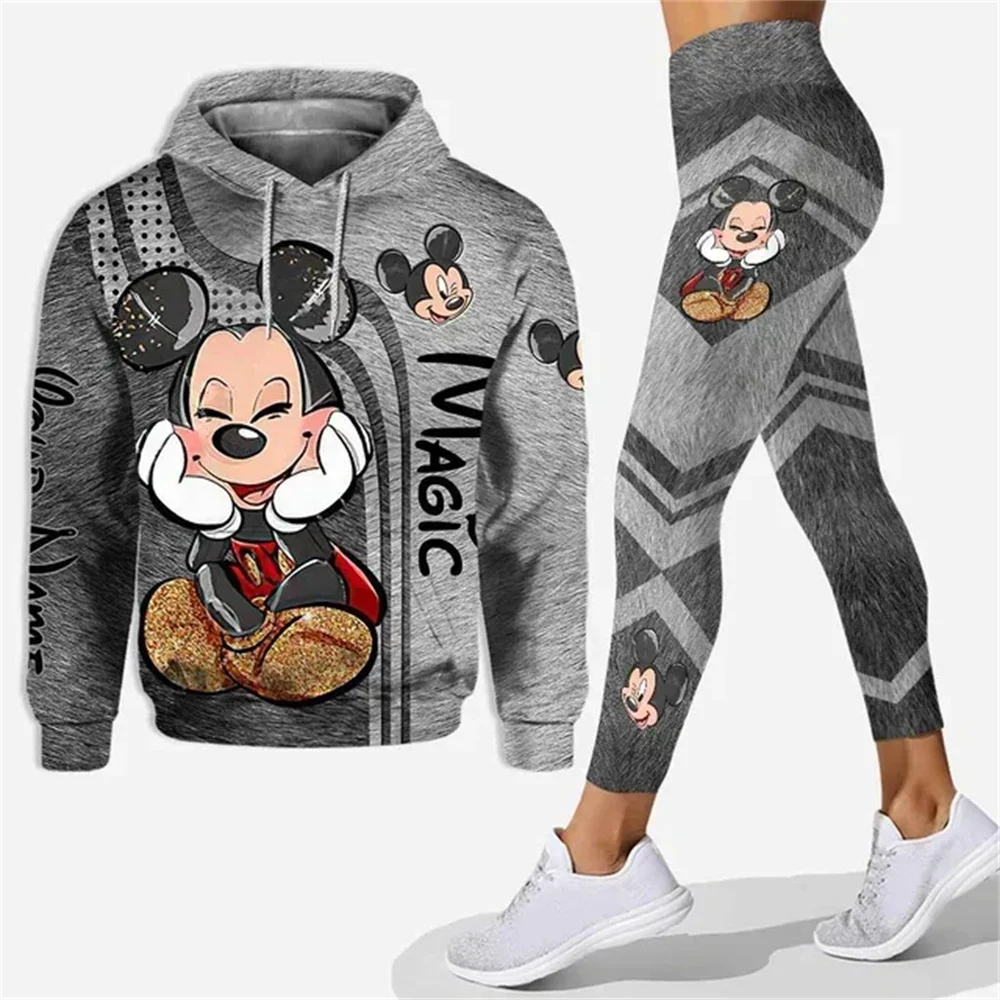 Disney-Sweat à capuche imprimé Minnie Mouse pour femme, ensemble à capuche 3D, pantalon de yoga Minnie, leggings, mode décontrac 2