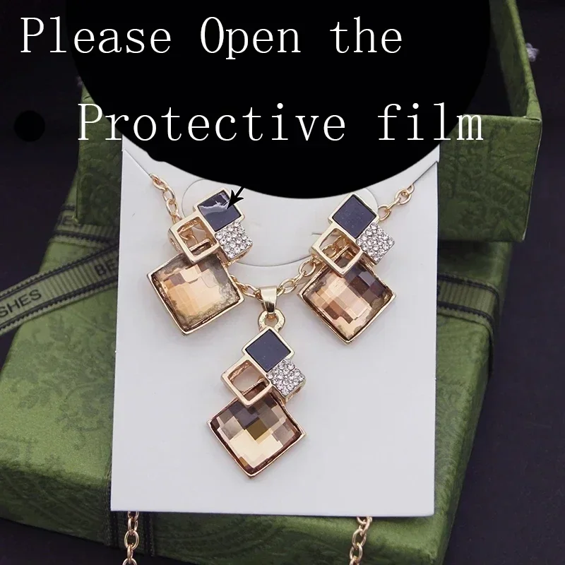 Fashion Creative Decoration Korean Minimalist Square Diamond Inlaid Necklace Earrings Set Collarbone Chain Accessories Gifts