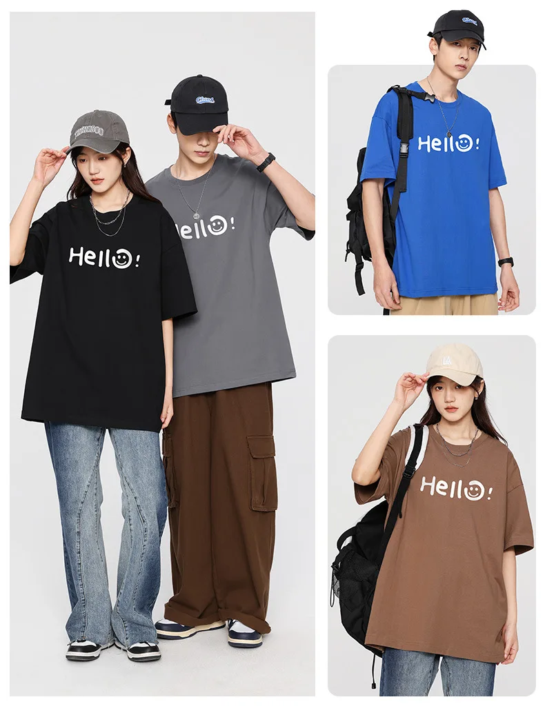 

2023 New Couple Cotton Short Sleeve T-shirt for Men and Women Summer Round Neck Half Sleeve Student Loose Top in Various Colors