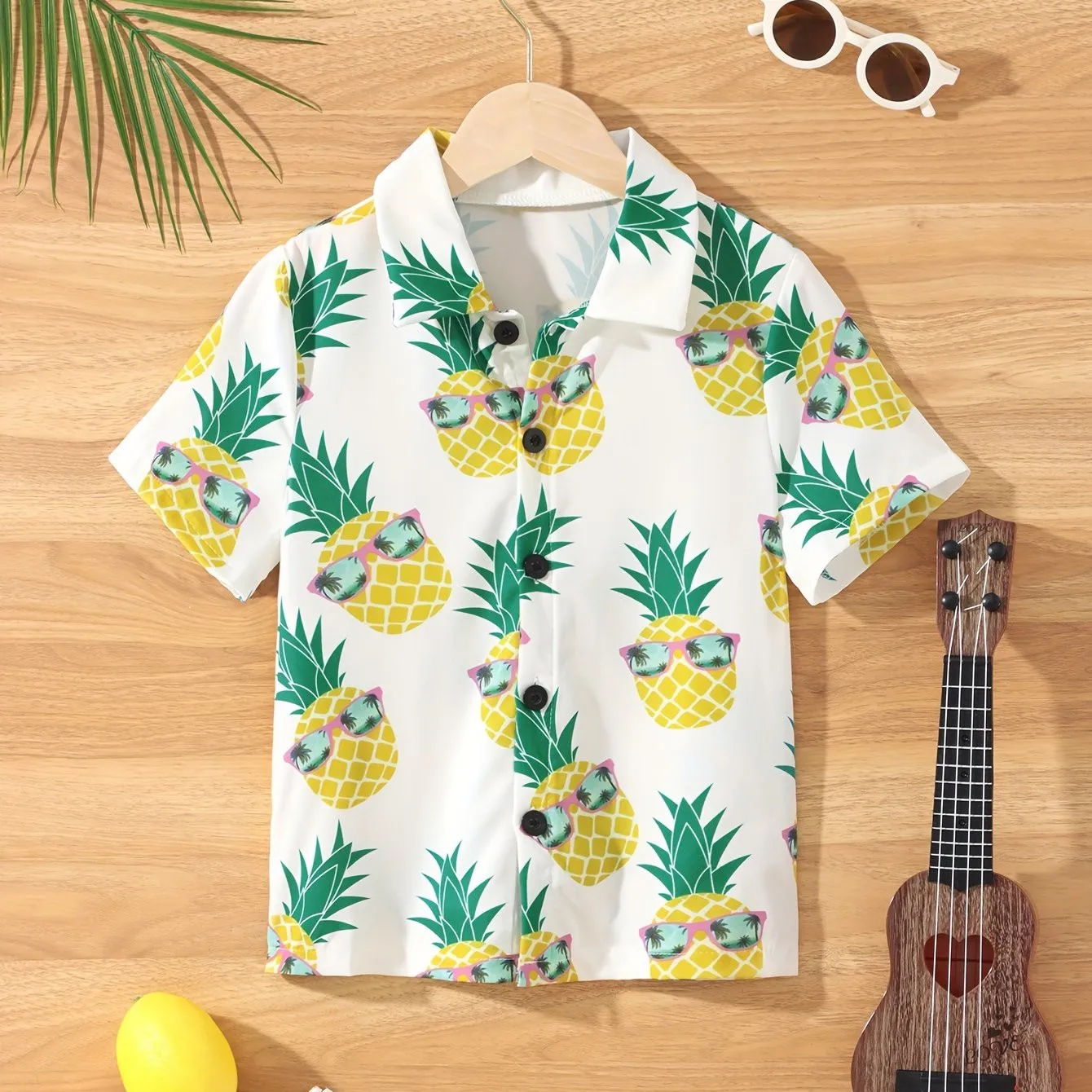 Fruit Cherry And Banana Print Boys Girls Creative Shirt Casual Short Sleeve Lapel Summer Outdoor Tops