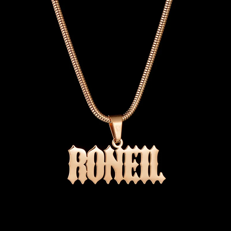 Nextvance Personalized Name Pendant For Men Bold Font Stainless Steel Round Snake Chain Customized Nameplate Necklace Gifts