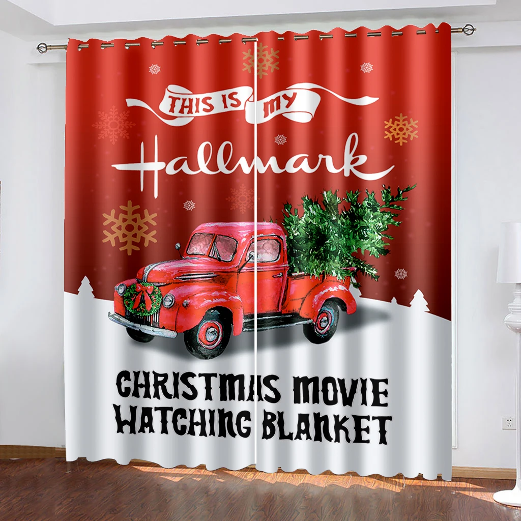 

Christmas Decoration Curtain 3D Cartoon Santa Claus Christmas Tree Polyester Cloth Curtain Snowman Pattern Festive Atmosphere