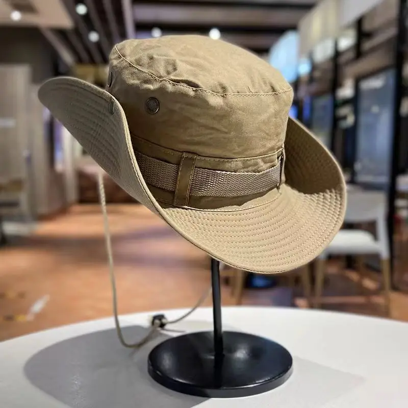 Eimer Hut Männer Fischer Hüte Für Frauen Männer Unisex Panama Kappe Große Runde Krempe Outdoor Angeln Kappe Sonnenschirm Bob flach Faltbar – Detail 8