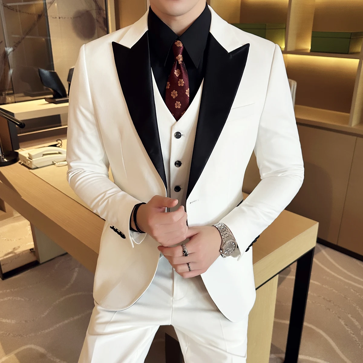 (Blazer+Vest+Pants) New Men's Business Casual Suits Men's Brand Clothing Tuxedo Wedding Groom Dress Men's 3-piece Set 6XL-M