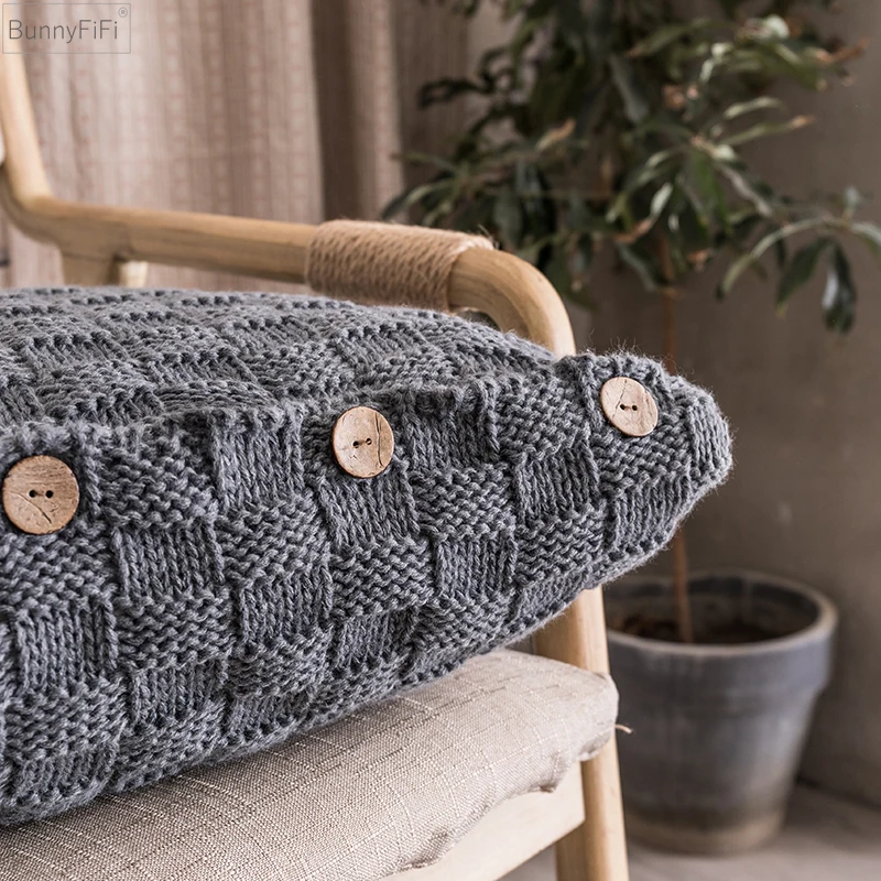 45x45cm Knit Cushion cover Home Decoration Knitted Pillow Cover Simple Nordic Style Grey Ivory Coffee 45x45cm Button Open