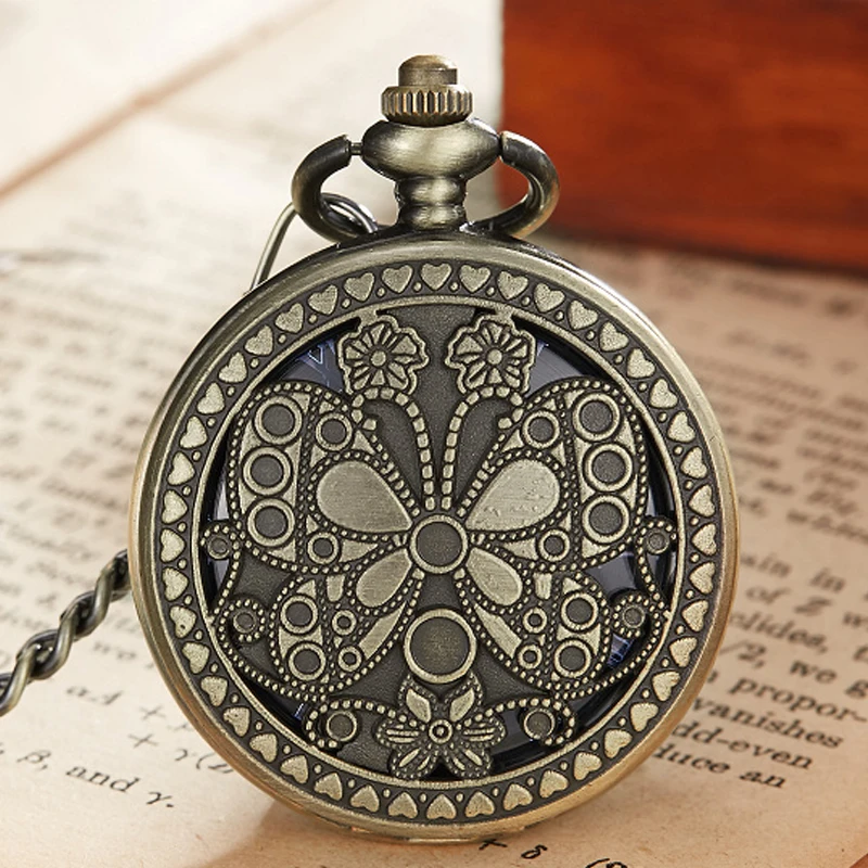 Luxury Butterfly Stainless Steel Men Vintage Pocket Watch Skeleton Dial Hand Wind Mechanical Male Fob Chain Pendant Clock Watch