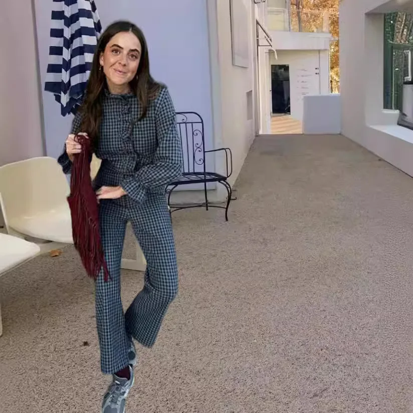 Fashion Vintage Plaid Buttons Jumpsuit For Women Chic O Neck Long Sleeve Jumpsuits 2024 Spring New Female High Waist Streetwear