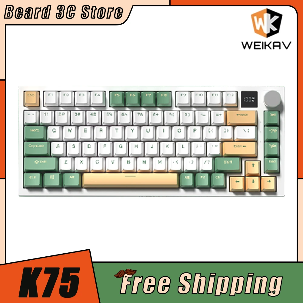 

WEIKAV K75 Mechanical Keyboard Three Mode Multifunctional Knob RGB Hot Swap Wireless Gaming Keyboard Gasket Pc Gamer Office Gift