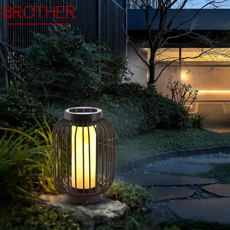 BROTHER Outdoor Modern Lawn Lamp Dolomite LED Vintage Solar Lighting Waterproof IP65 for Patio Garden Indoor Lantern Decor