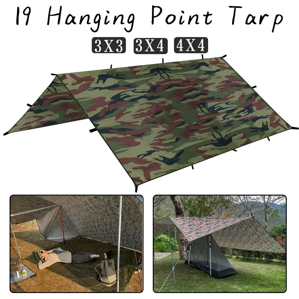 

Camping 19 Hanging Points Tent Tarp Survival Sun Shelter Shade Canopy Outdoor Backpacking Waterproof Awning SunShade 4x4 3x4 3x3
