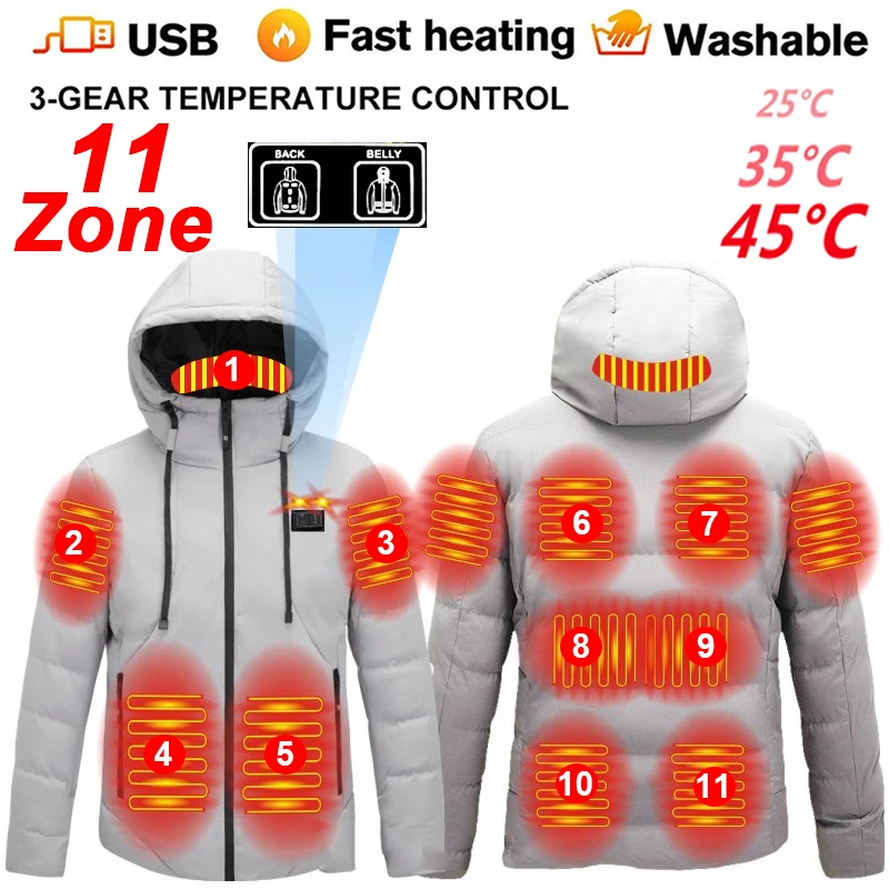 11 Areas Heated Jacket Mens Jacket Waterproof Heating Jacket Men Warm Winter Jackets For Men Parkas Coat Heated Vest Tactical