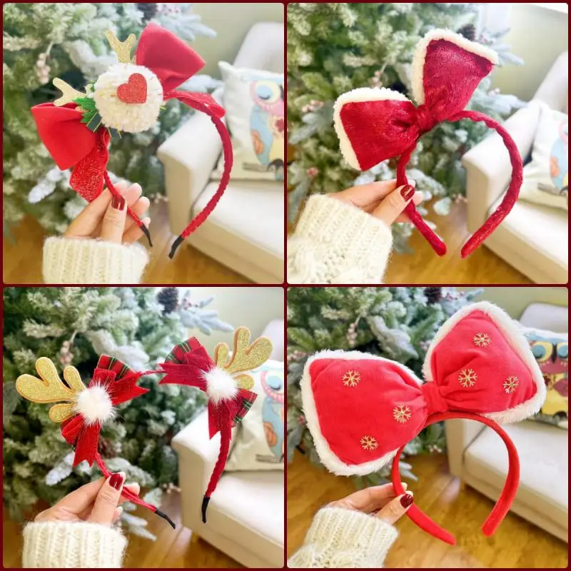 Christmas Headband Santa Snowman Elk Hairdband Xmas Tree Deer Horn Headwear Merry Christmas Party Decoration New Year Gifts