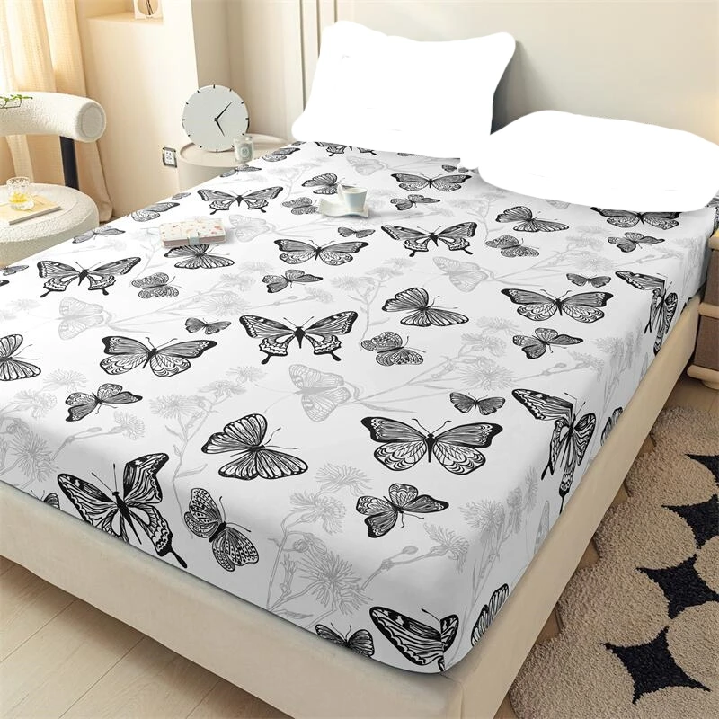 1 adet Baskılı Kelebek Karikatür Çarşaf Renkli Çiçek Kelebek Desenli Çarşaf 30 cm Derin Cep yatak örtüsü Sadece