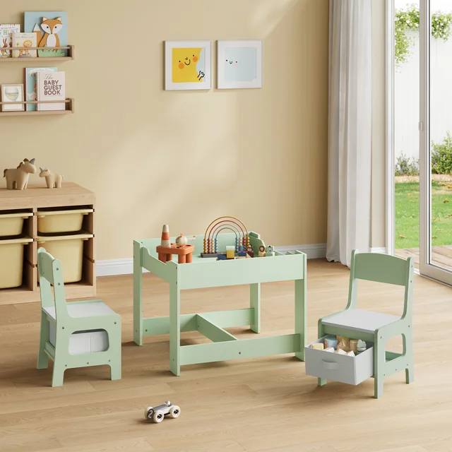 WOLTU Table pour enfants avec 2 chaises, plateau de table réversible, ensemble de meubles pour enfants avec espace de rangement pour salle de jeux, pépinière 1