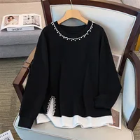 175Kg Plus Size Women's Bust 170 Autumn Loose Round Neck Long Sleeved Printed Sweatshirt Black 4XL 5XL 6XL 7XL 8XL 9XL