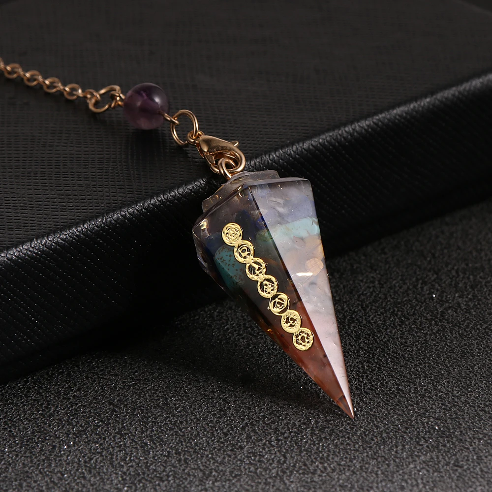 7 Chakra Hexagonal Orgone Multi Gemstone Pendulum Necklaces EMF Protection Amulet Semi-precious Stone Crafts Women Men Jewelry