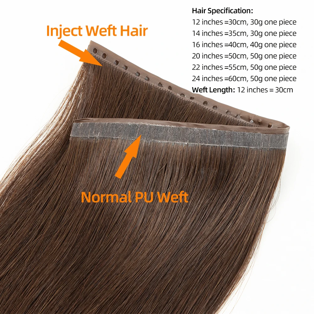 Isheeny PU Twin Tab Pull Through Weft Human Hair Extensions 12\